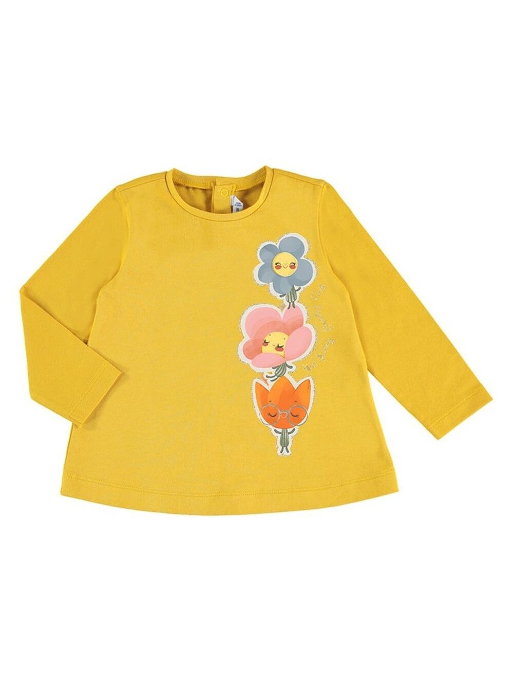 Size 24 month Baby Mayoral Yellow Long Sleeve Kids Tee with Floral Print